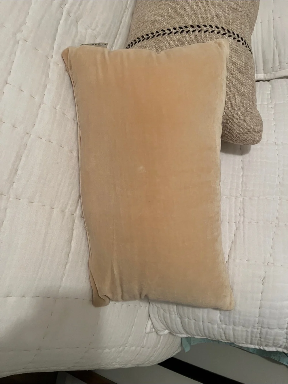 Primitives by Kathy Velvet Accent Pillow in Blush Beige with “our nest”